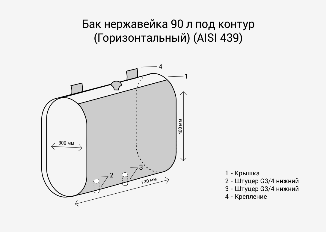 Бак под контур 90л (Горизонталь) (AISI 439) 