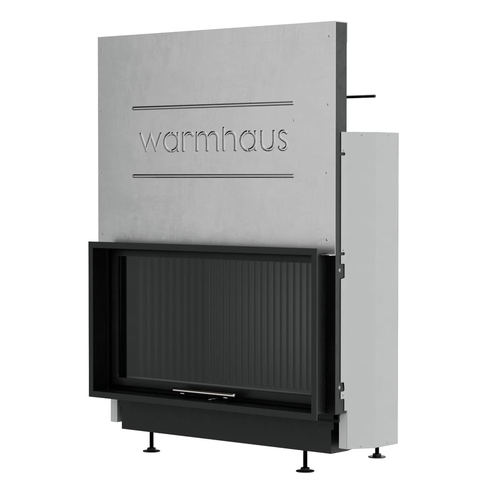 Каминная топка FLAT 100/57h (Warmhaus) с прямым стеклом, футеровка черные 3D панели 