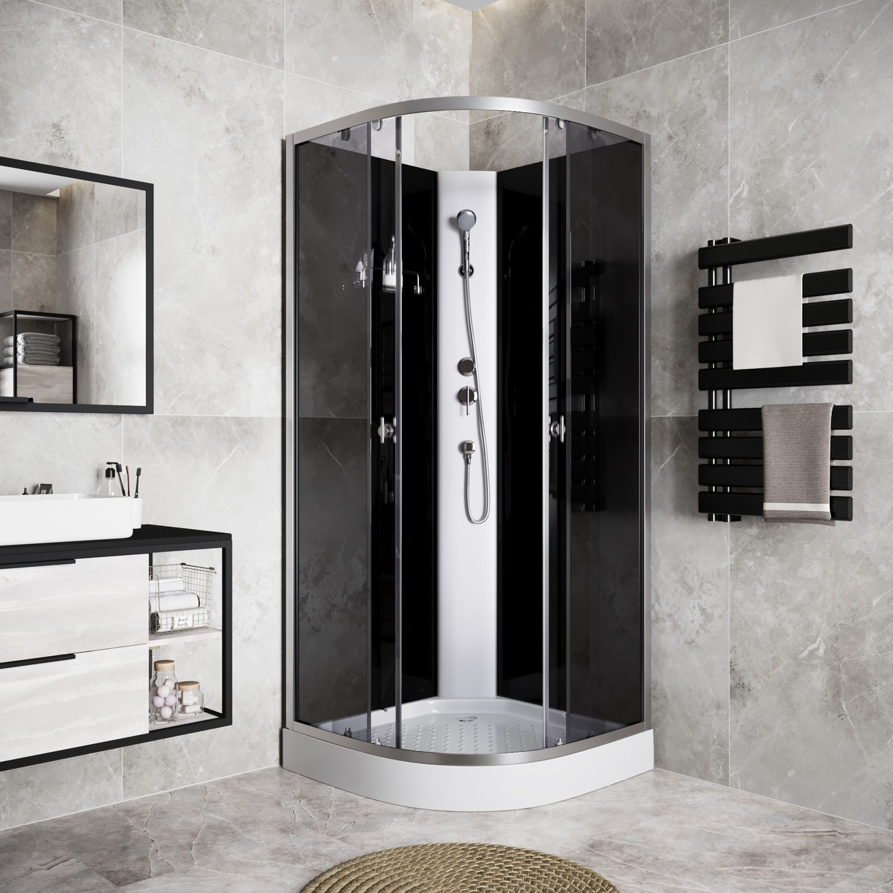 Душевая кабина Niagara Eco E90/13/TN/BK, 90 х 90 см, без крыши, стекло тонированное, профиль хром 