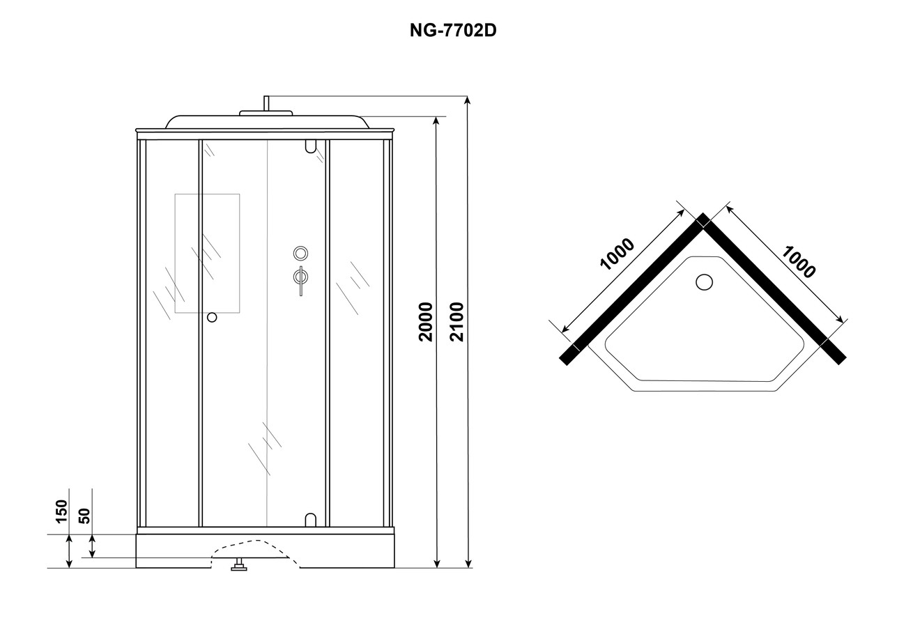 Душевая кабина Niagara Luxe NG-7702DM (100x100х210) низкий поддон(15см),дверь распашная,стенки мрамор,3 места 