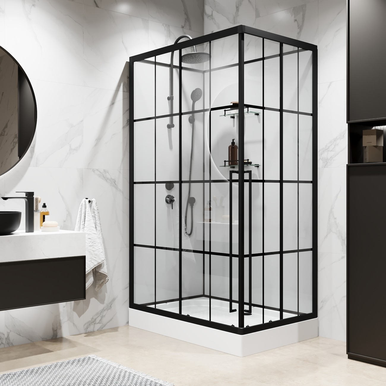 Душевая кабина Niagara Standart ST120/80/15QL/KL/BKT (120х80х225) низкий поддон(15см),черный,стекло прозрачное,3 места 