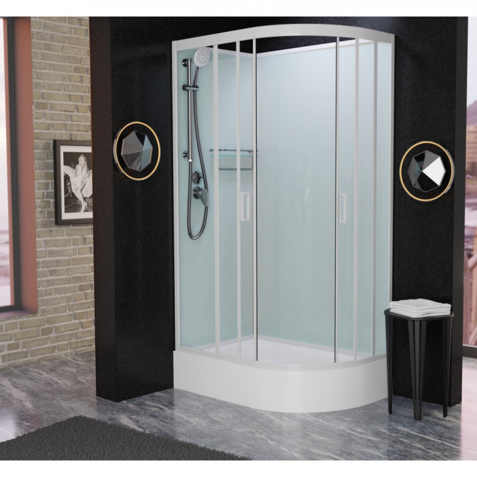 Душевая кабина Frank F412/1L/R White, 120 x 80 см, без крыши, средний поддон, стекла прозрачные, профиль белый, 128009/130009 