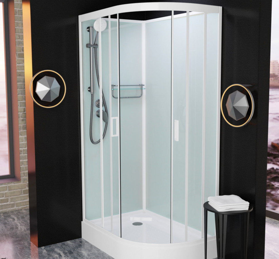 Душевая кабина Frank F418L/R M White без крыши, 100 x 80 см, низкий поддон, стекла матовые, профиль белый, 20013/20015 