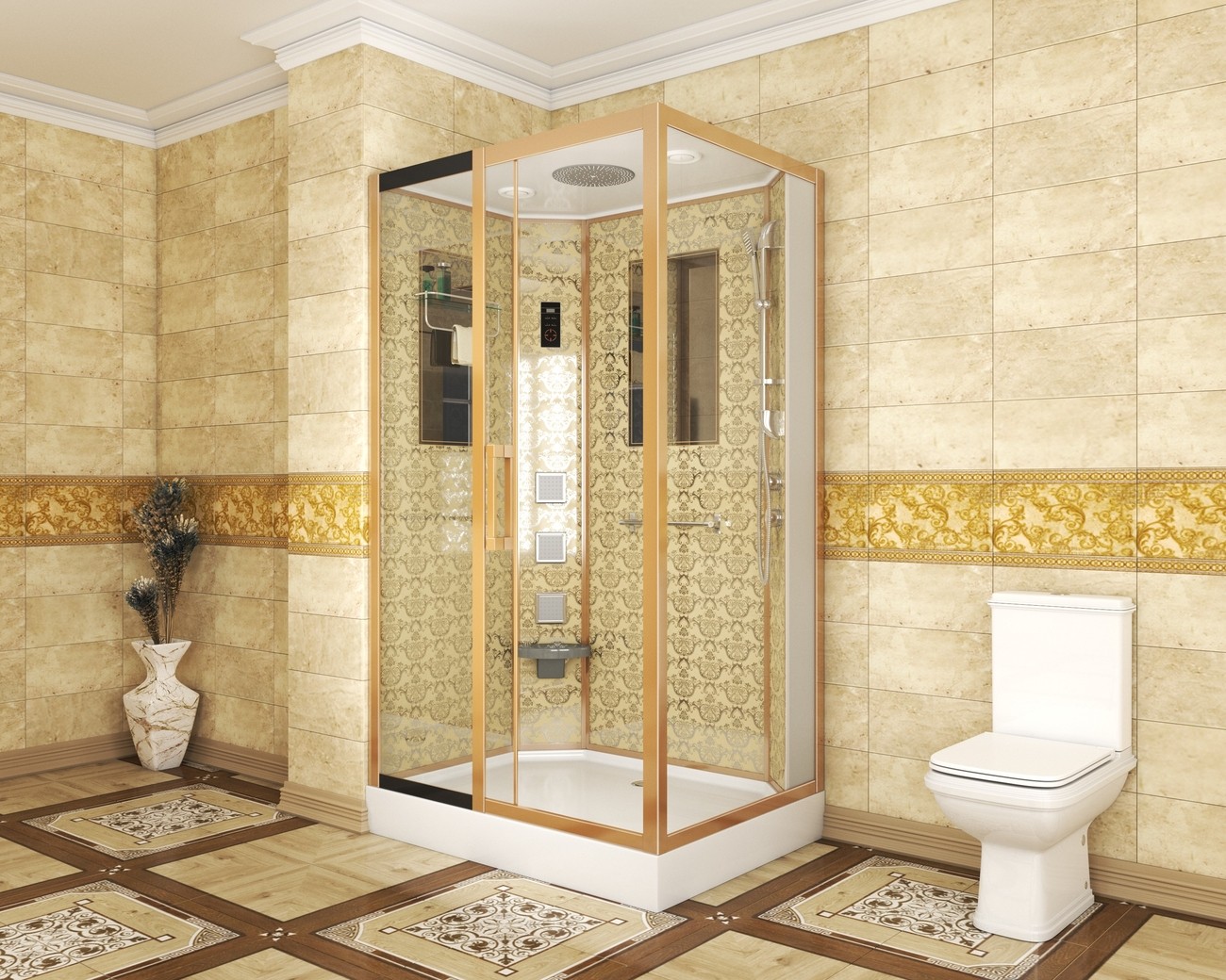 Душевая кабина Niagara 7711GL, 120 x 90 см с гидромассажем, стенки золото, левая 