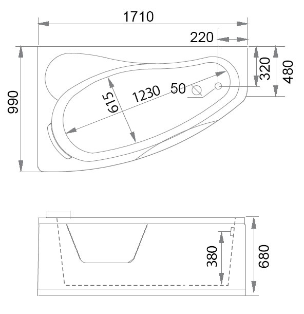 Ванна гидромассажная акриловая Gemy G9046 II K L/R, 171 х 99 см 