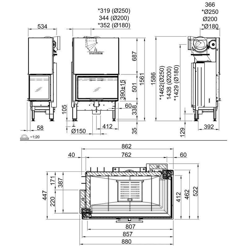Каминная топка SPARTHERM Varia 2R-80h чёрный шамот 