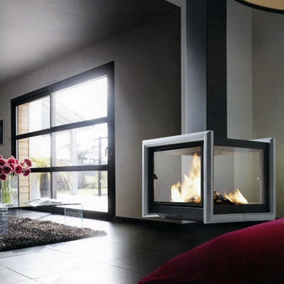 Камин Optio Central black, с асимметричной серебряной рамкой, h-7.3m (Don-Bar) 