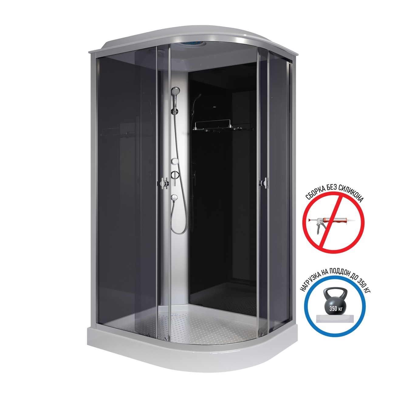 Душевая кабина Niagara Eco E120/80/13L/TN (120х80х215) низкий поддон(13см),стекло тонированное,3 места 
