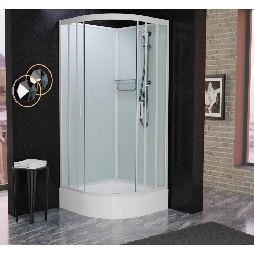 Душевая кабина Frank F409/1 М White 90 х 90 см без крыши, средний поддон, стекла матовые, профиль белый, 20025 
