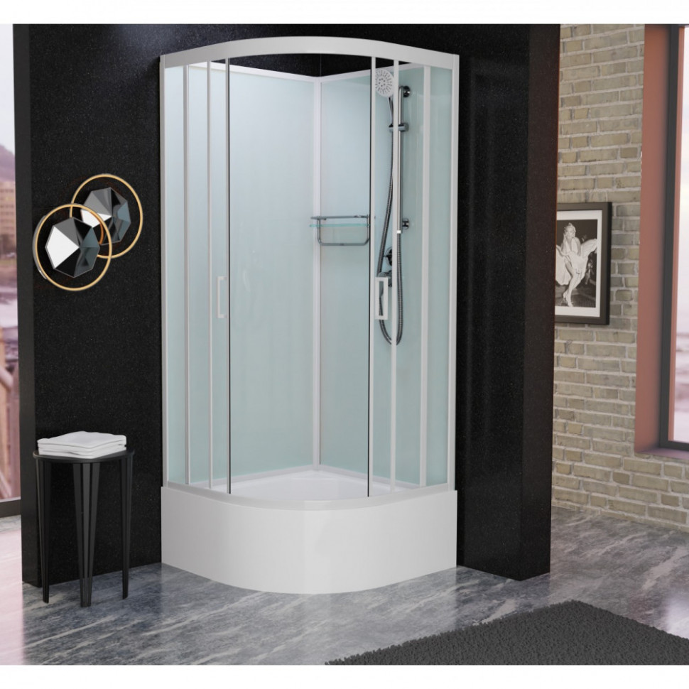Душевая кабина Frank F409/2 White без крыши, 90 х 90 см, высокий поддон, стекла прозрачные, профиль белый, 132009 