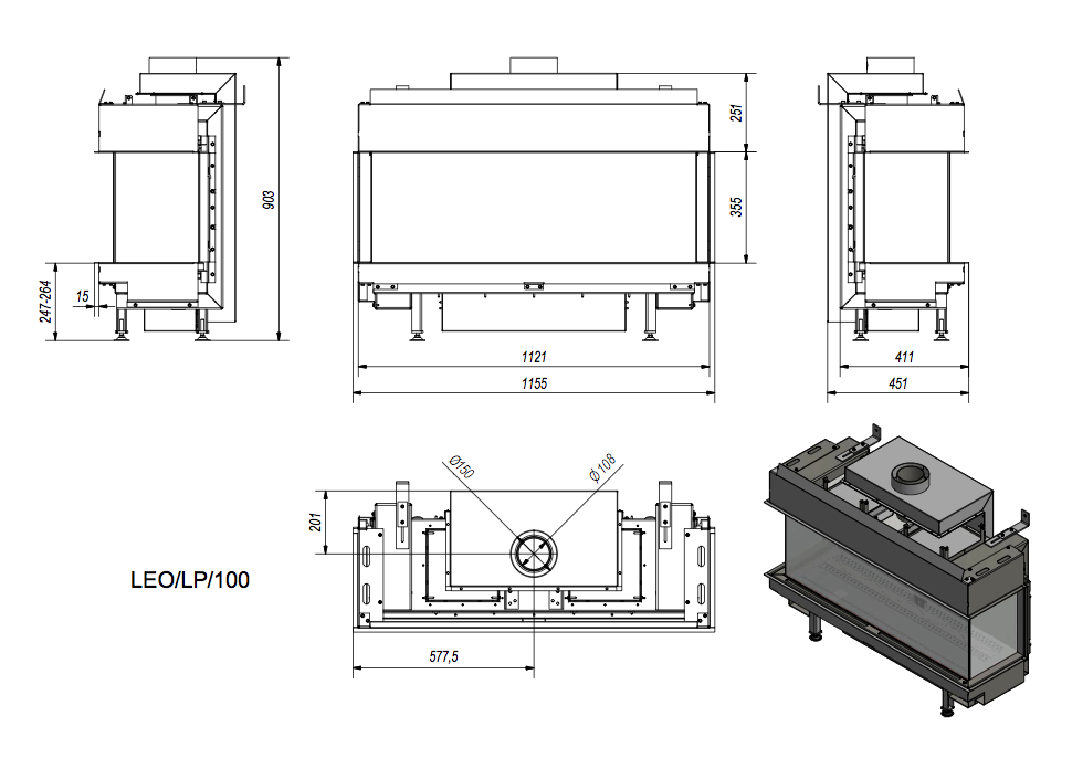 Топка газовая Kratki PRO LEO/LP/100/G31/37MBAR (баллонный газ) 