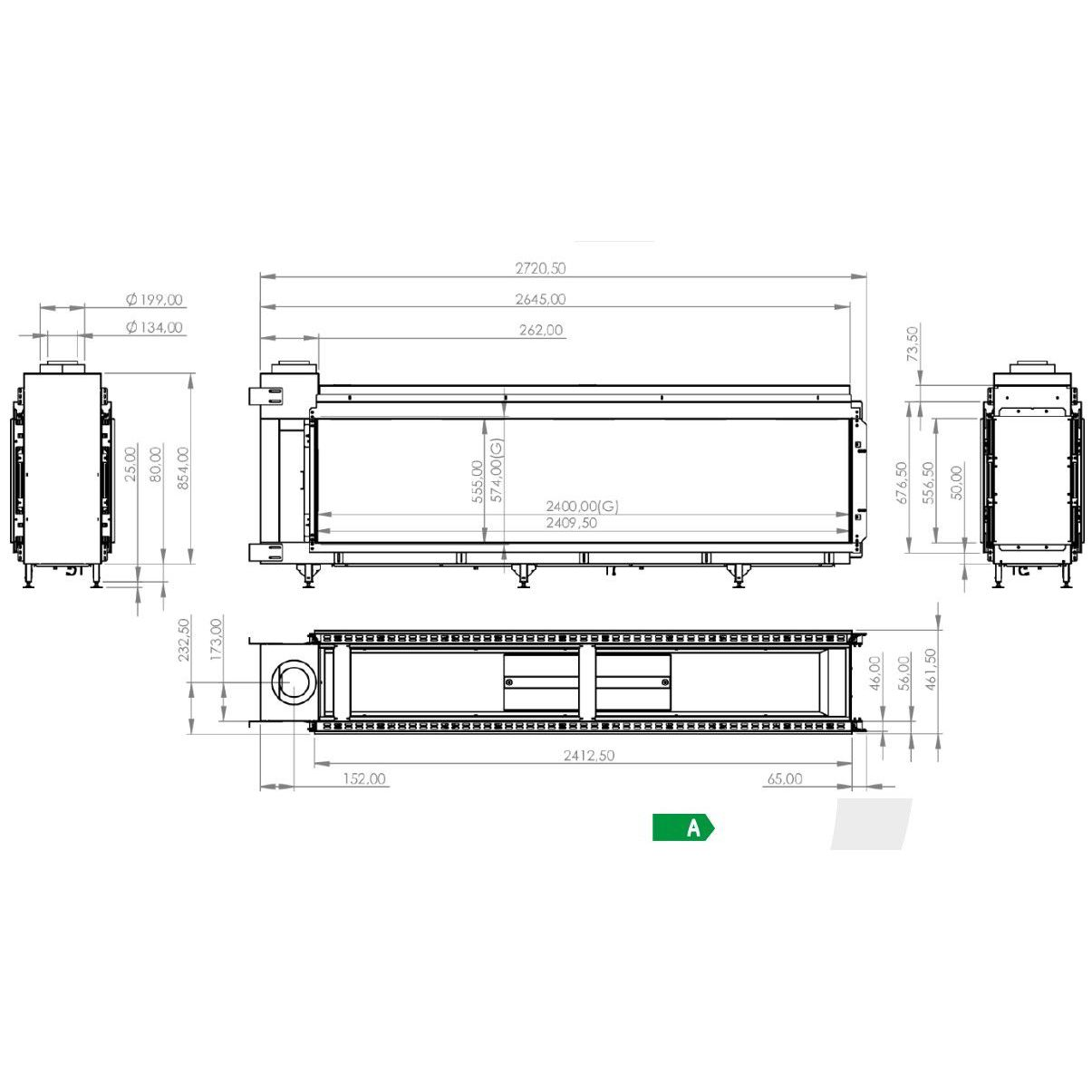 Газовый камин Milafire MF 2510 туннельный 