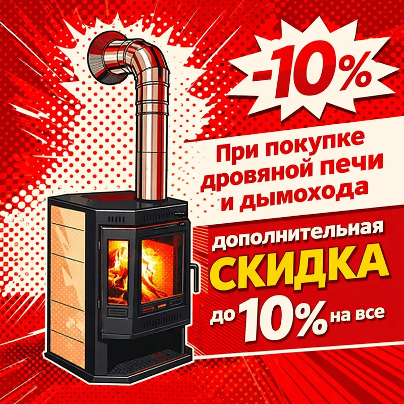 Акция: при покупке печи + дымохода дополнительная скидка - 10%