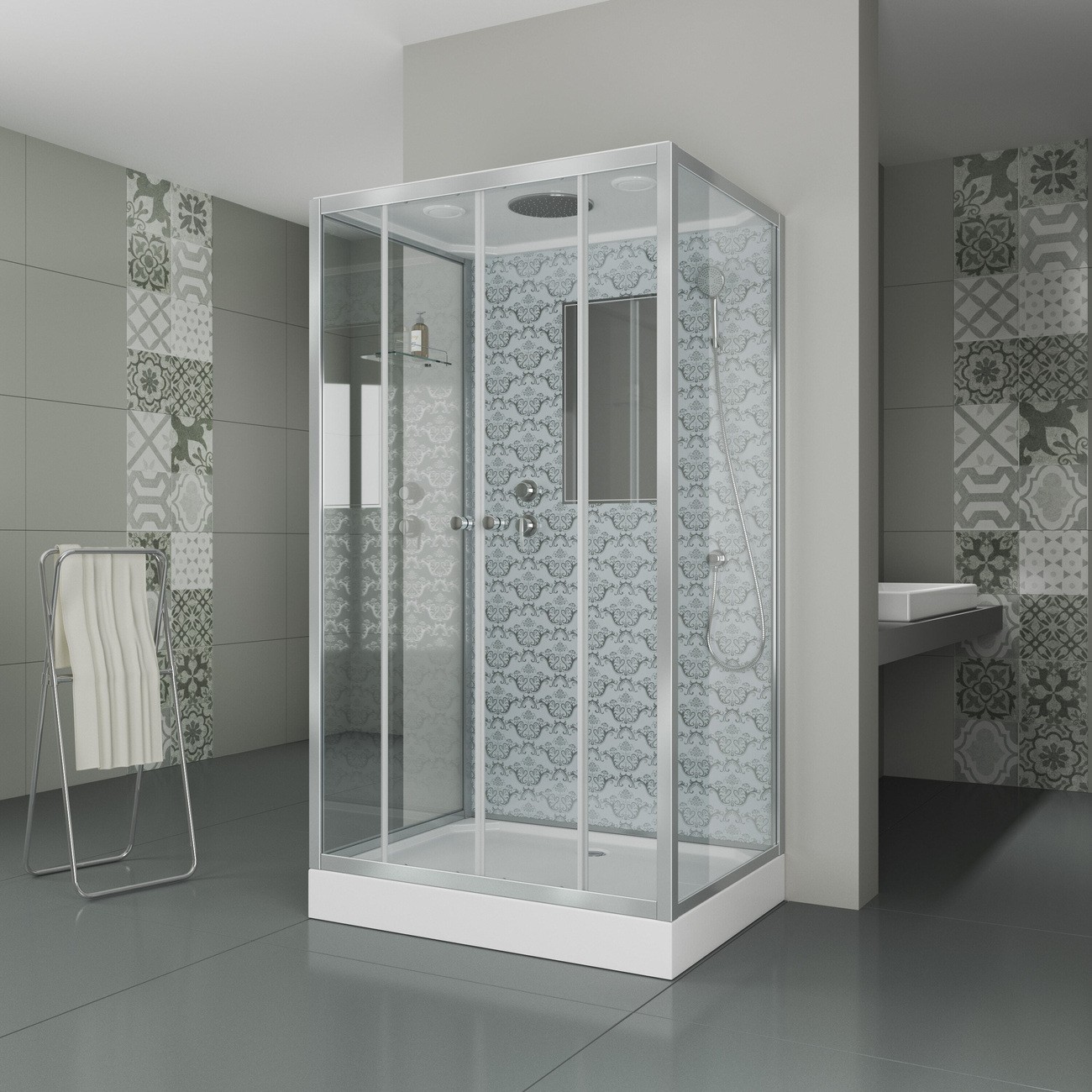 Душевая кабина Niagara Luxe NG-7772QW (120x90х210) низкий поддон(15см),дверь раздвижная,стенки серебро,4 места 
