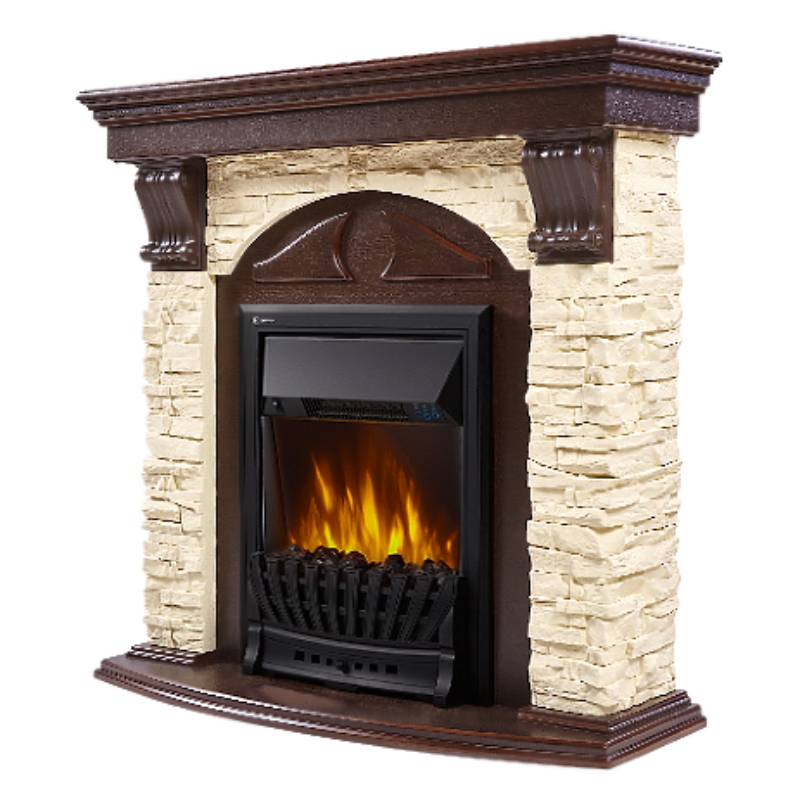Портал Firelight Torre Classic камень слоновая кость, шпон темный дуб 