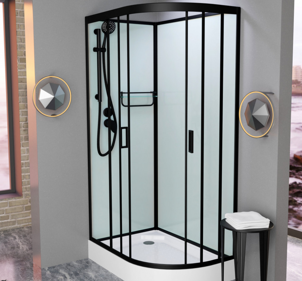 Душевая кабина Frank F418L/R М Black без крыши, 100 x 80 см, низкий поддон, стекла матовые, профиль черный, 20051/20053 