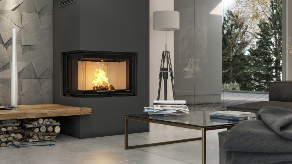 Топка DEFRO HOME INTRA SM BL G, 10кВт, 755/548/498мм, угловое стекло слева, гильотина,черный керамитон, черная ручка 