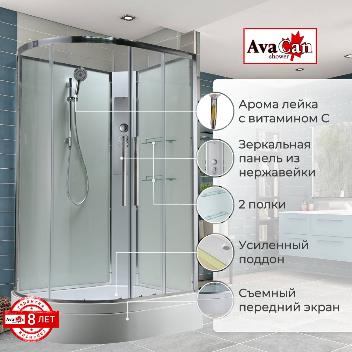 Душевая кабина EM3812RNT без крыши прозрачная 