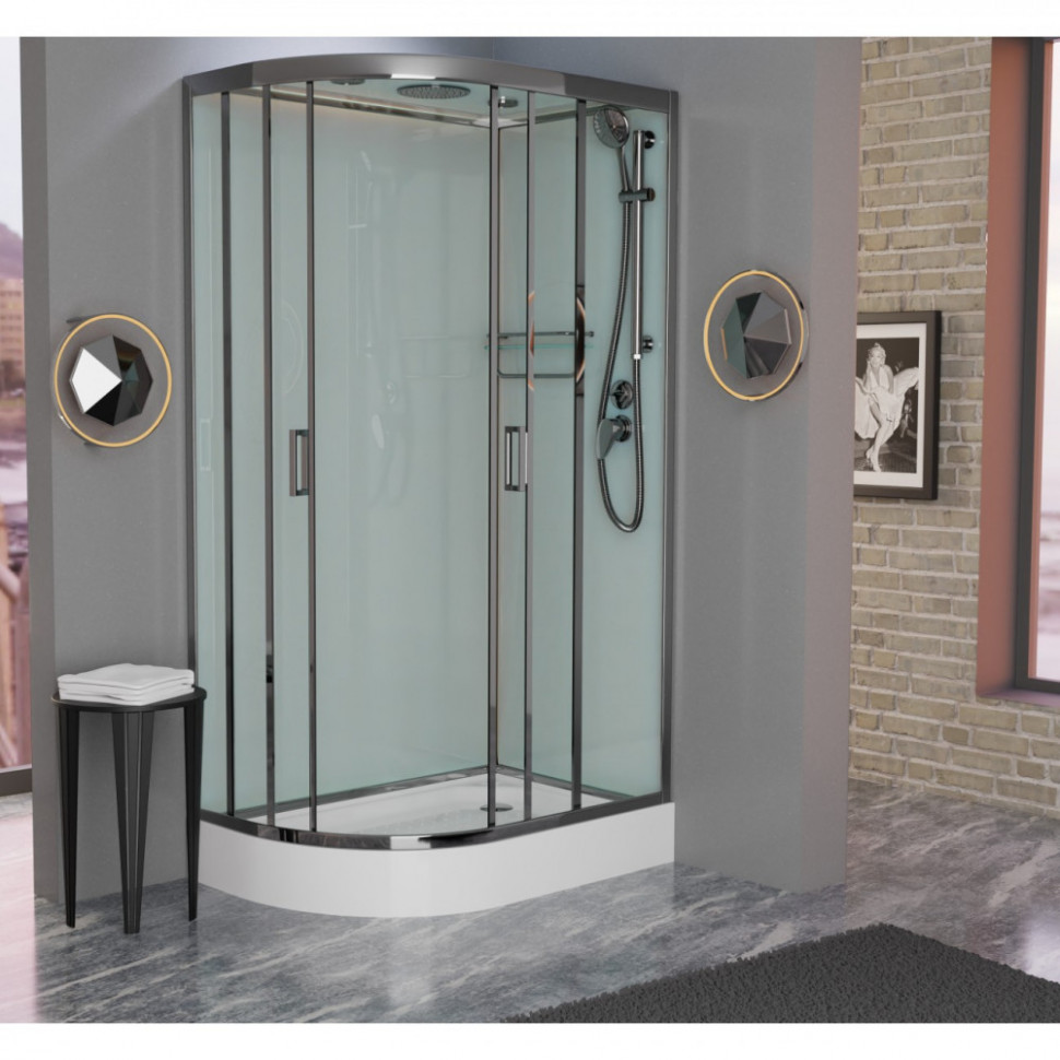 Душевая кабина Frank F418 L/R Brilliant, 100 х 80 см, низкий поддон, стекла прозрачные, профиль хром, 163009/165009 
