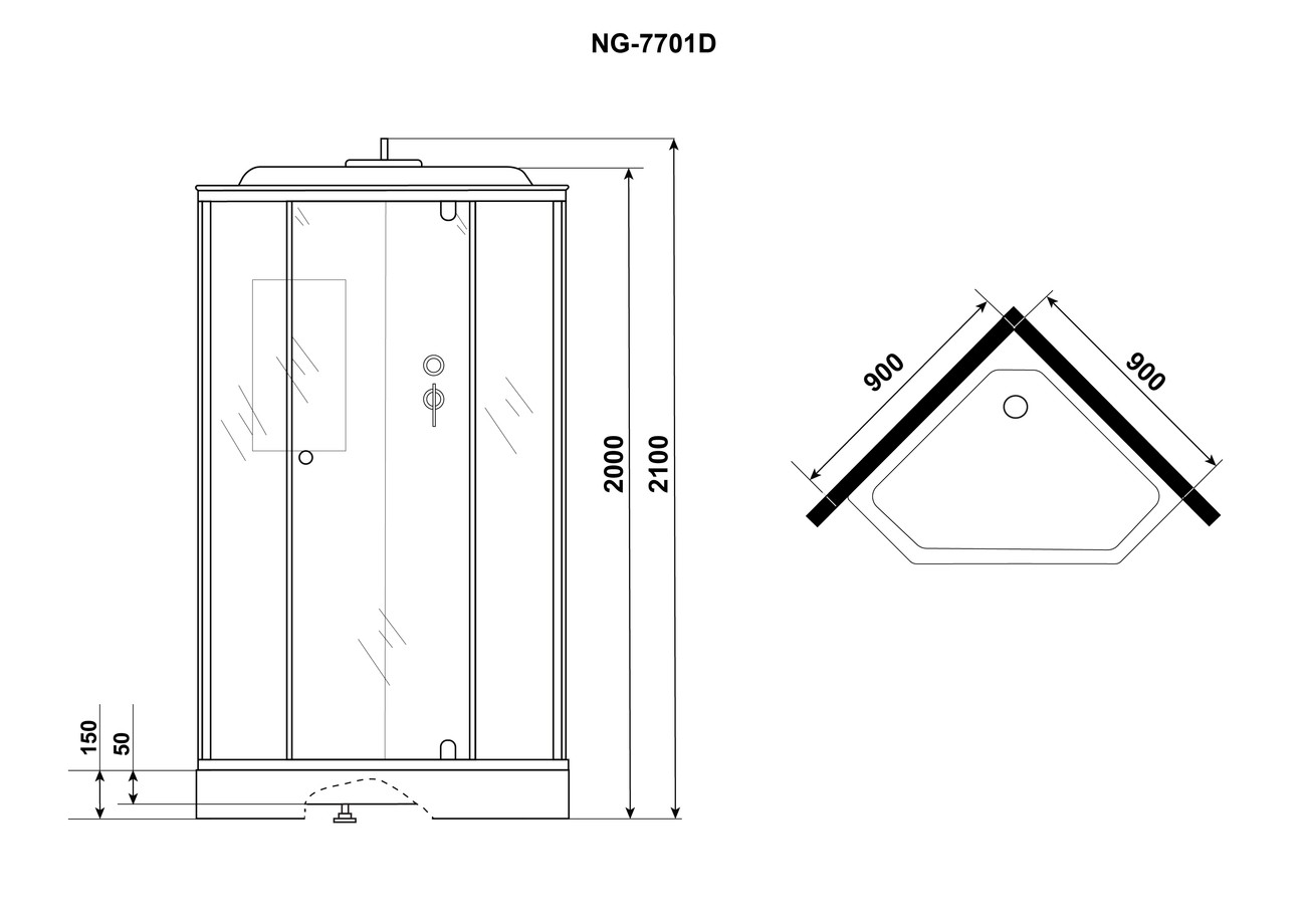 Душевая кабина Niagara Luxe NG-7701DM (90x90х210) низкий поддон(15см),дверь распашная,стенки мрамор,3 места 