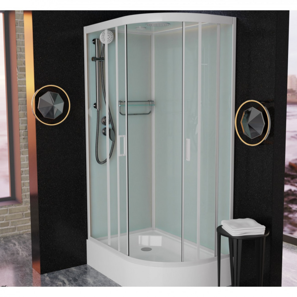 Душевая кабина Frank F412/1L/R White, 120 x 80 см, средний поддон, стекла прозрачные, профиль белый, 127009/129009 