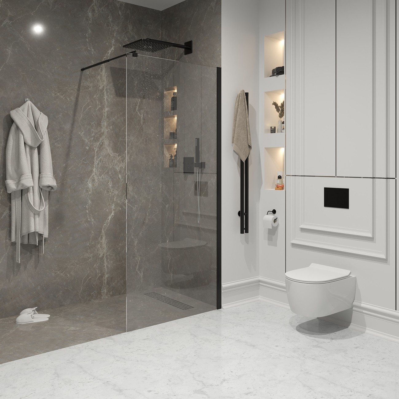 Душевая перегородка Niagara Nova NG-683-80ВLACK (80х195) черный,стекло прозрачное,1 место 