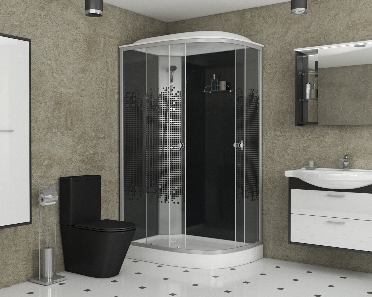 Душевая кабина Niagara Eco NG-4512-14L BLACK (120х80х215) низкий поддон(13см),стекло мозаика,3 места 