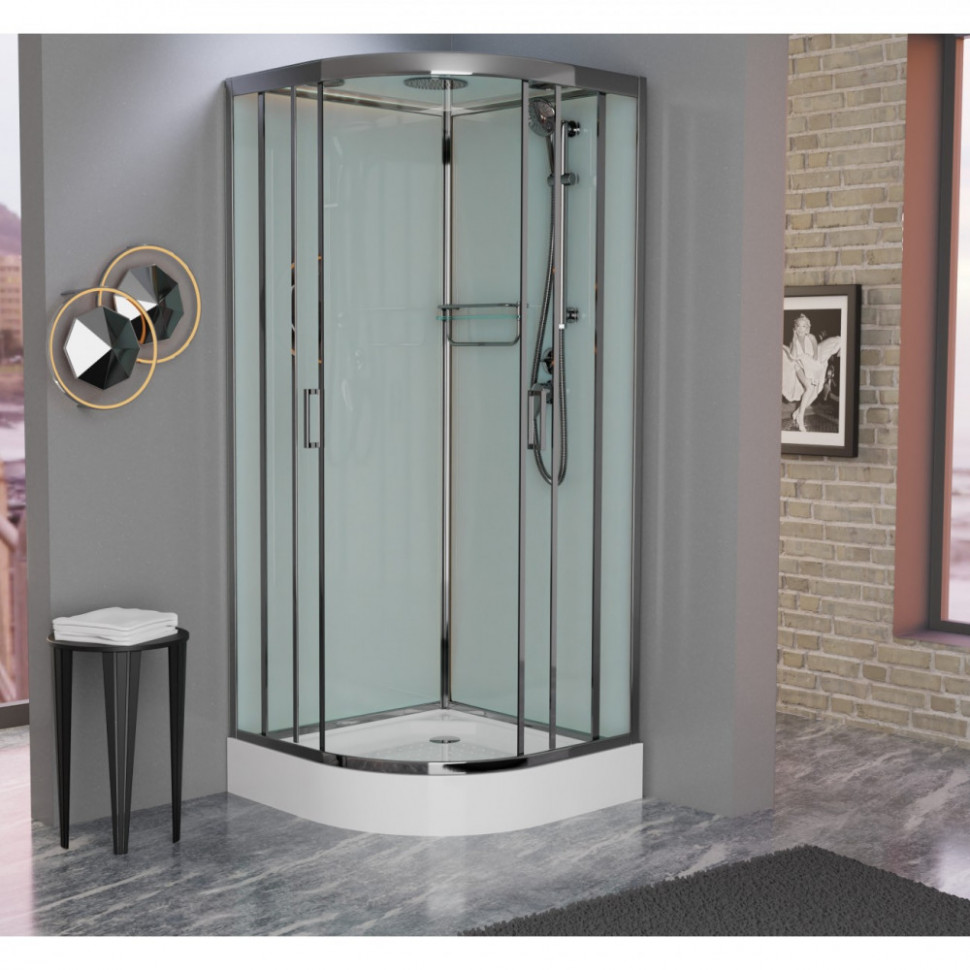Душевая кабина Frank F409 Brilliant, 90 х 90 см, низкий поддон, стекла прозрачные, профиль хром, 155009 
