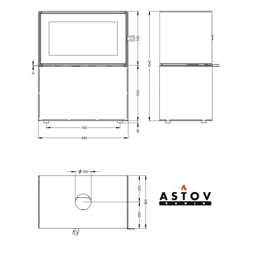 Печь камин Астов КУБ 800 на дровнике 