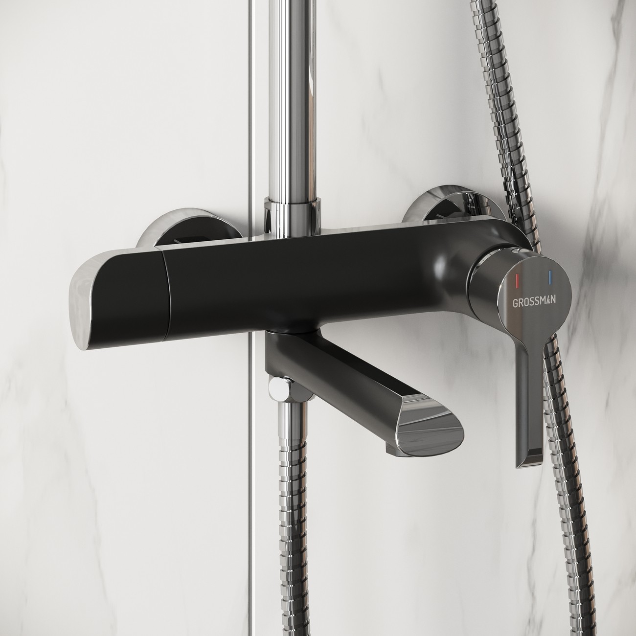 Душевая стойка Grossman Alba 500.K35.06.100/210 с верхним душем,ручной лейкой и смесителем,хром с черным,1 место 