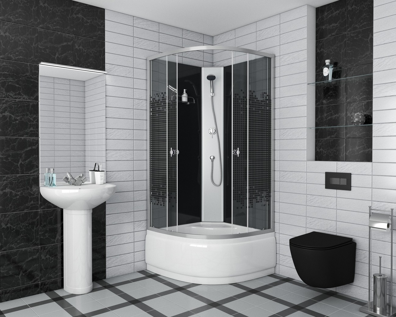 Душевая кабина Niagara Eco NG-7508-14BK (90х90х195) высокий поддон(40см),стекло мозаика,4 места 