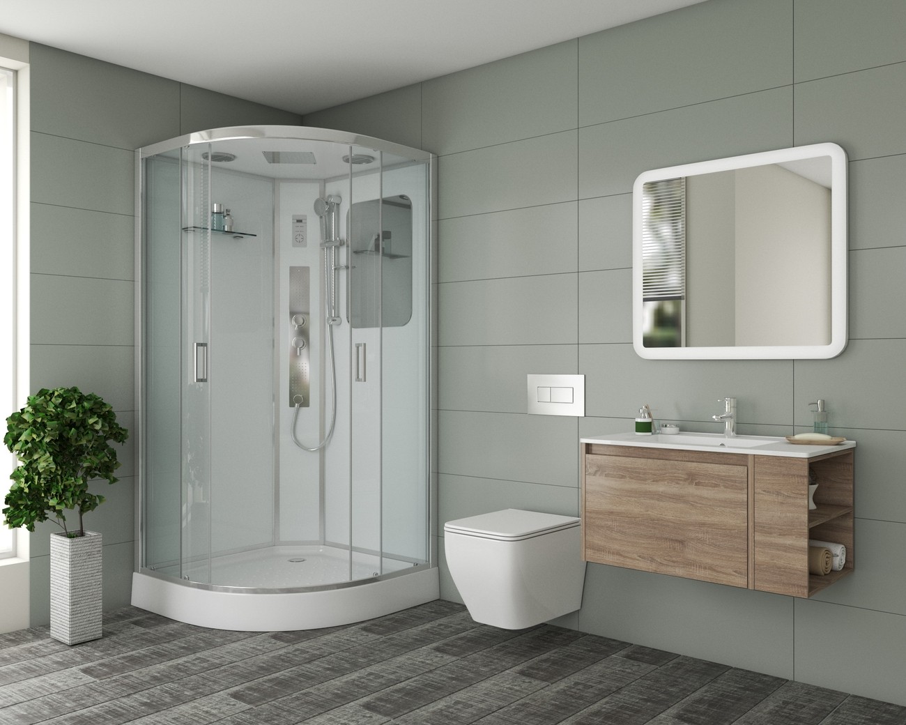 Душевая кабина Niagara Premium NG-6002-01G (100х100х210) низкий поддон(16 см),стекло прозрачное,4 места 