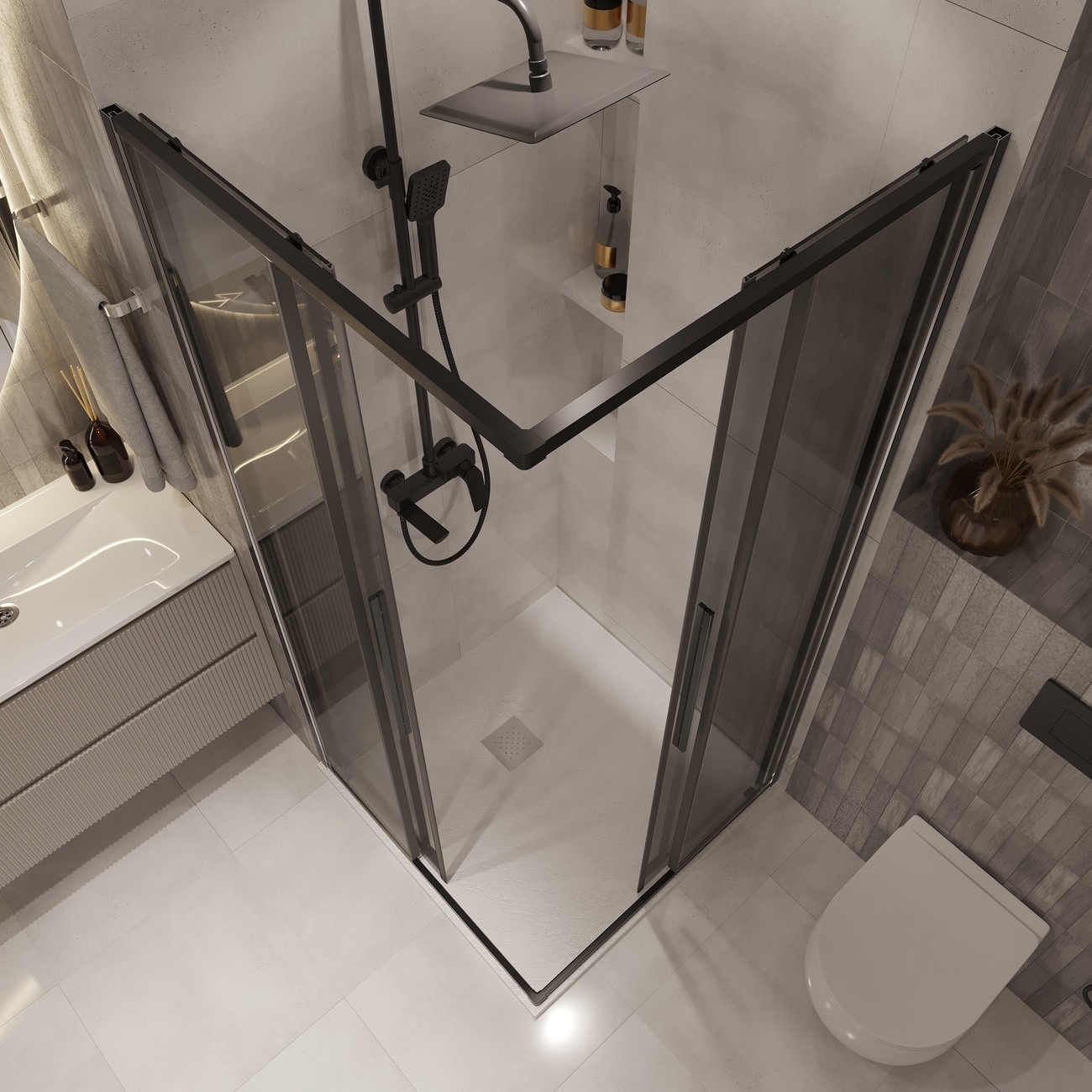 Душевое ограждение Niagara Nova NG-2823-34BLACK (90х90х195) квадрат,черный матовый,двери раздвижные,стекло тонированное,1 место 