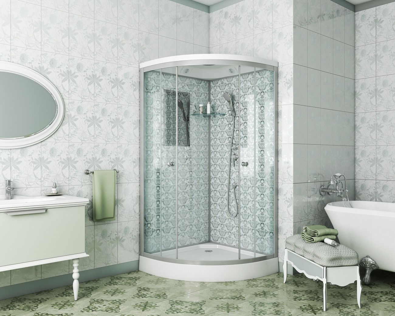 Душевая кабина Niagara Luxe NG-7701W (90x90х210) низкий поддон(15см),дверь раздвижная,стенки серебро,3 места 