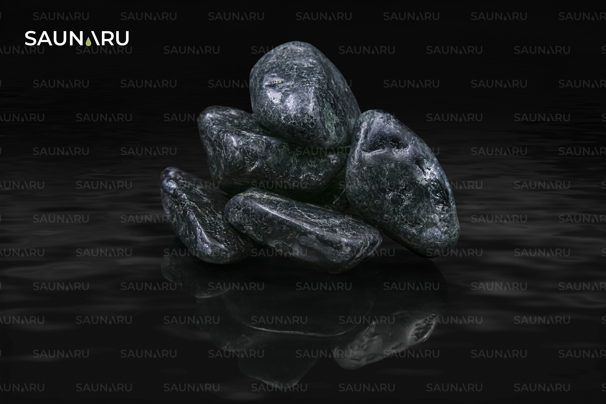 SAUNARU Камни для сауны Нефрит шлифованный PREMIUM, фракция до 100 мм, ведро 15 кг, артикул SSB15-NP 