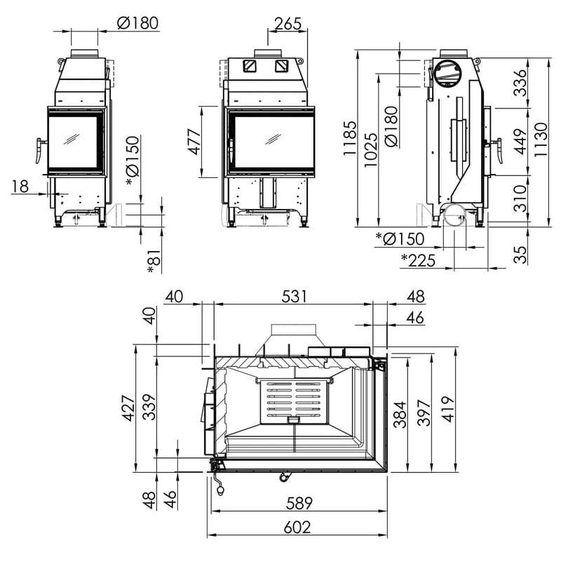Каминная топка SPARTHERM Varia 2R-62 чёрный шамот 