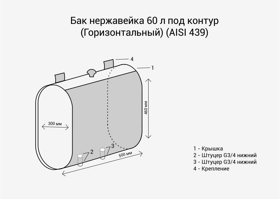 Бак под контур 60л (Горизонталь) (AISI 439) 