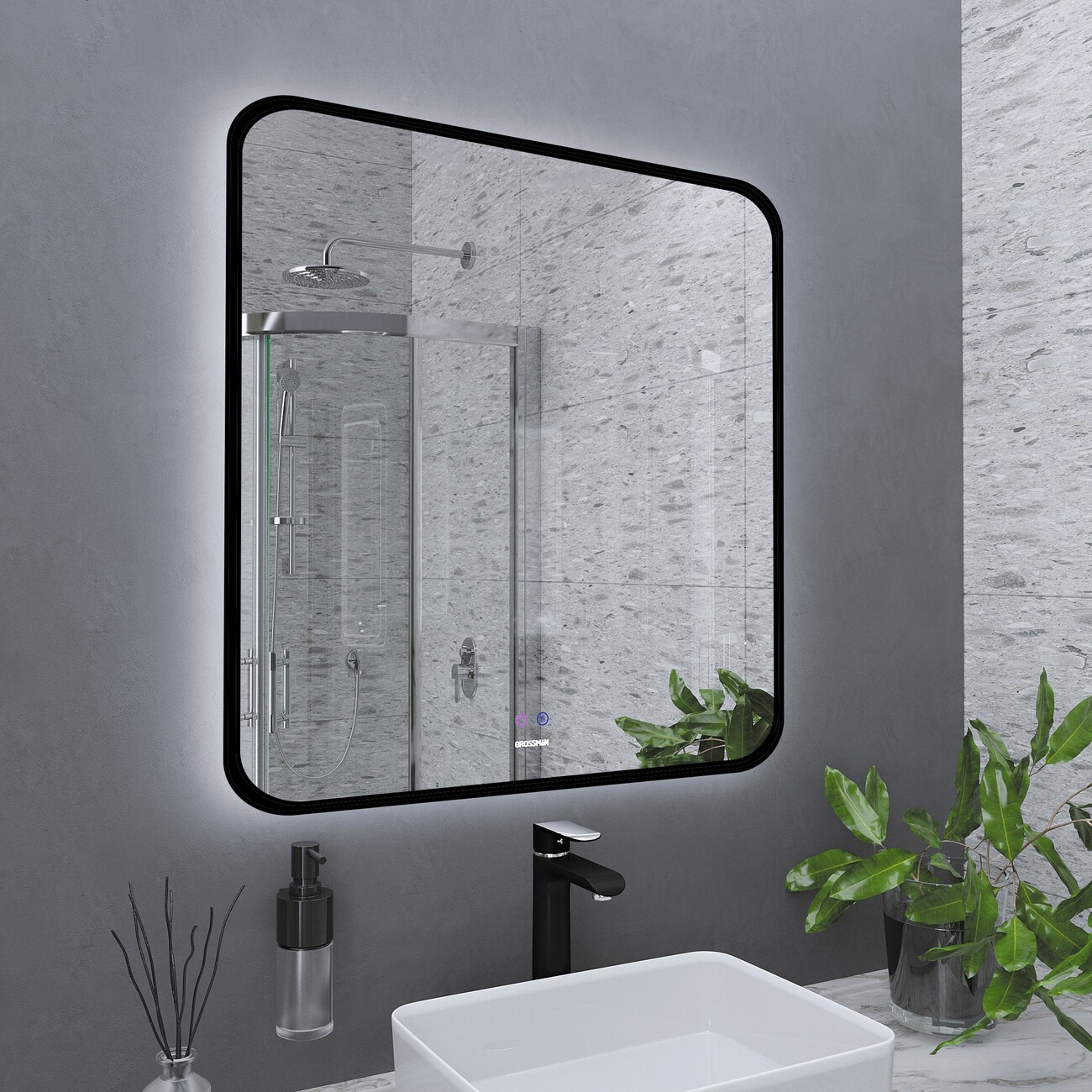 Зеркало ELEGANS-норма BLACK (800*800*45) LED с сенсорным выключателем и подогревом 
