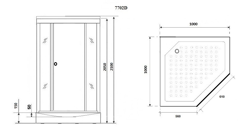 Душевая кабина Niagara Luxe NG-7702DW (100x100х210) низкий поддон(15см),дверь распашная,стенки серебро,3 места 