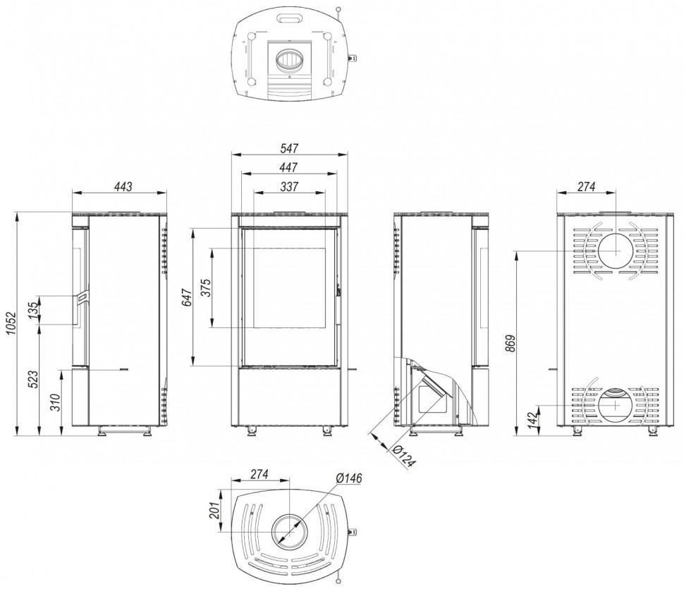 Печь DEFRO HOME CERES 6кВт, черная сталь 