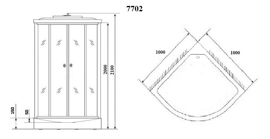 Душевая кабина Niagara Luxe NG-7702G (100x100х210) низкий поддон(15см),дверь раздвижная,стенки золото,3 места 