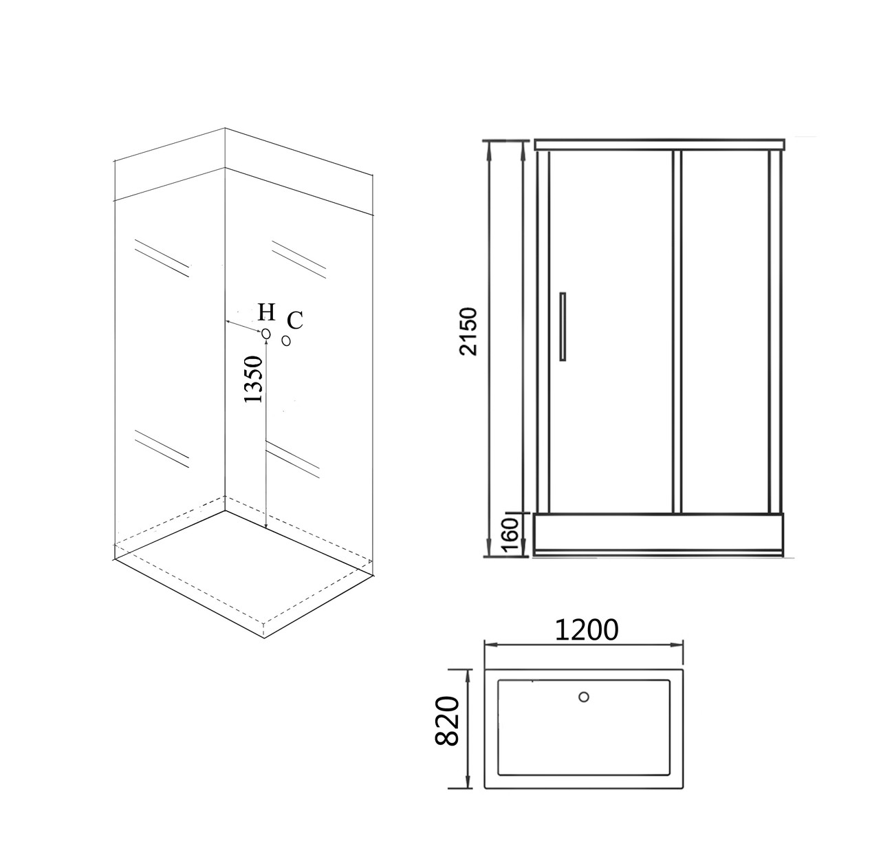 Душевая кабина Grossman 120 x 80 см, прямоугольная, черный, правая, GR267 