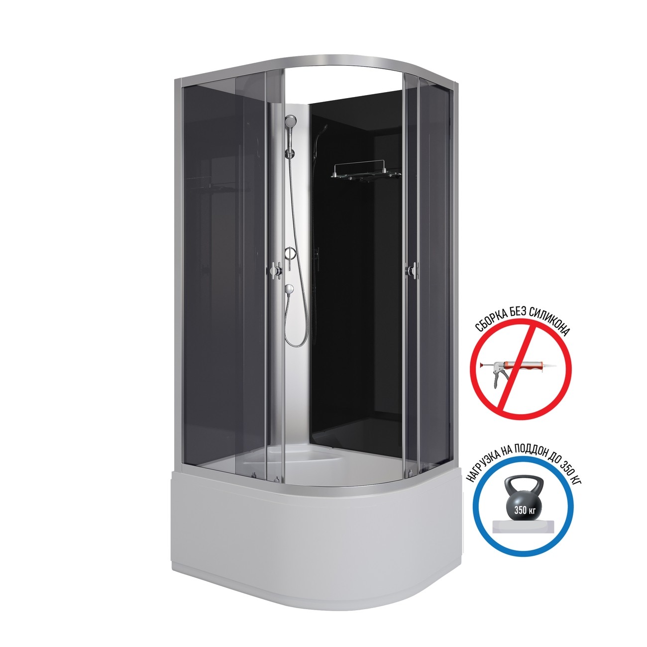 Душевая кабина Niagara Eco E100/80/40L/TN/BK/E100/80/40R/TN/BK, 100 x 80 см, без крыши, стекло тонированное, профиль хром, левая/правая 