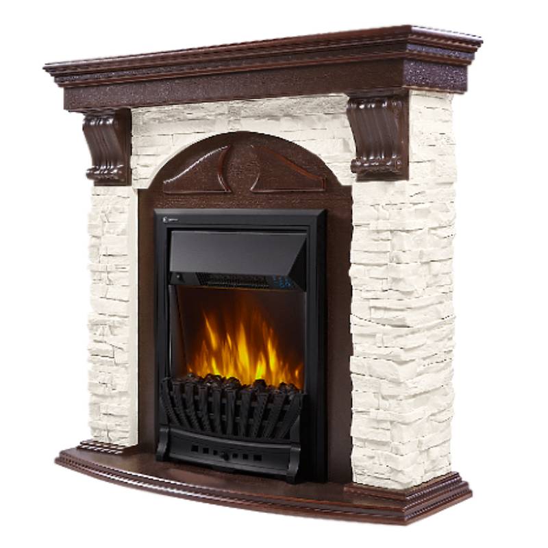 Портал Firelight Torre Classic камень белый, шпон темный дуб 