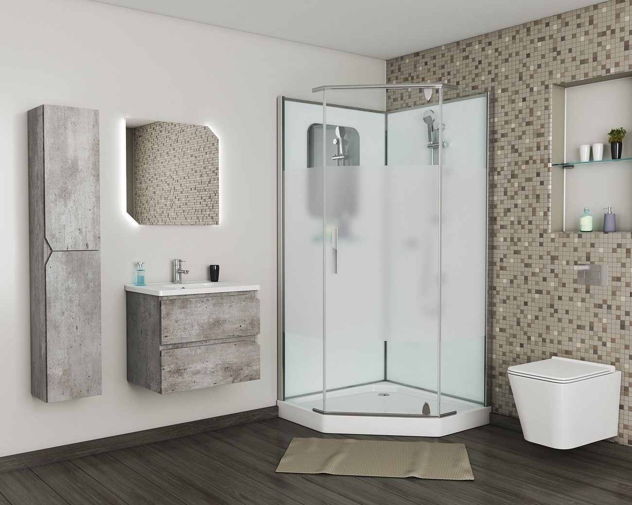 Душевая кабина Grossman 100 x 100 см, пятиугольная, хром, GR170D 