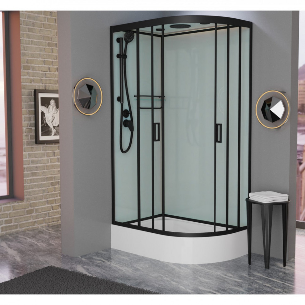 Душевая кабина Frank F412/1 L/R М Black, 120 х 80 см, средний поддон, стекла матовые, профиль черный, 20066/20068 