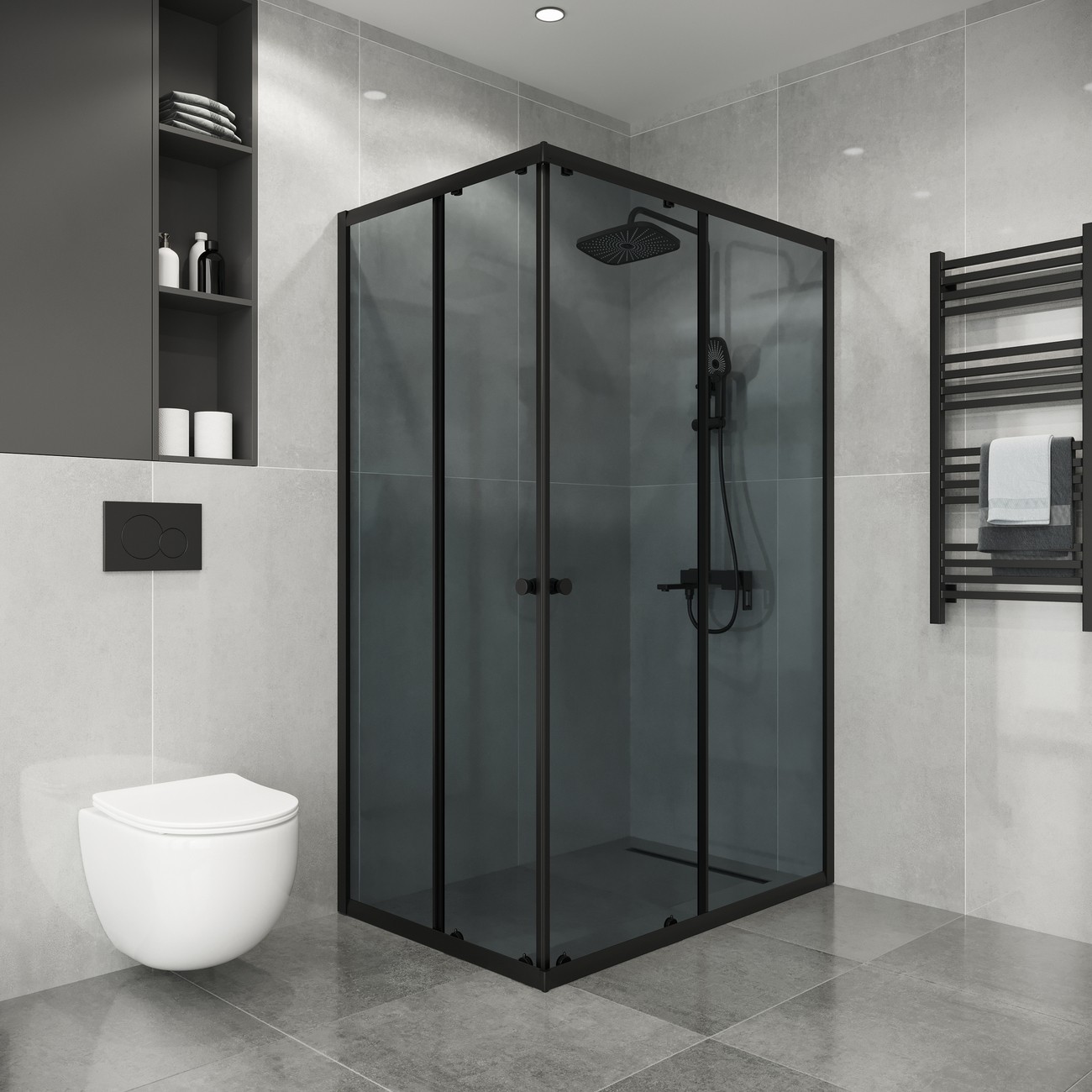 Душевое ограждение Niagara Eco NG-1012-14QT (120х80х190) прямоугольник,раздвижное,черный,стекло тонированное,1 место 