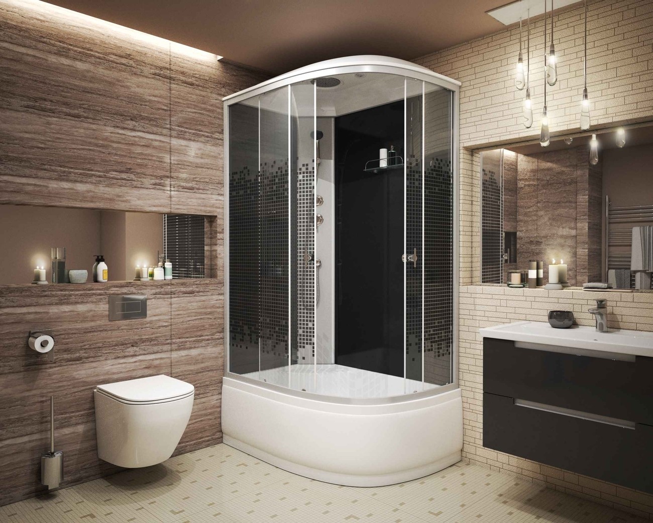 Душевая кабина Niagara Eco NG-7510-14L BLACK (120х80х215) высокий поддон(40см),стекло мозаика,4 места 