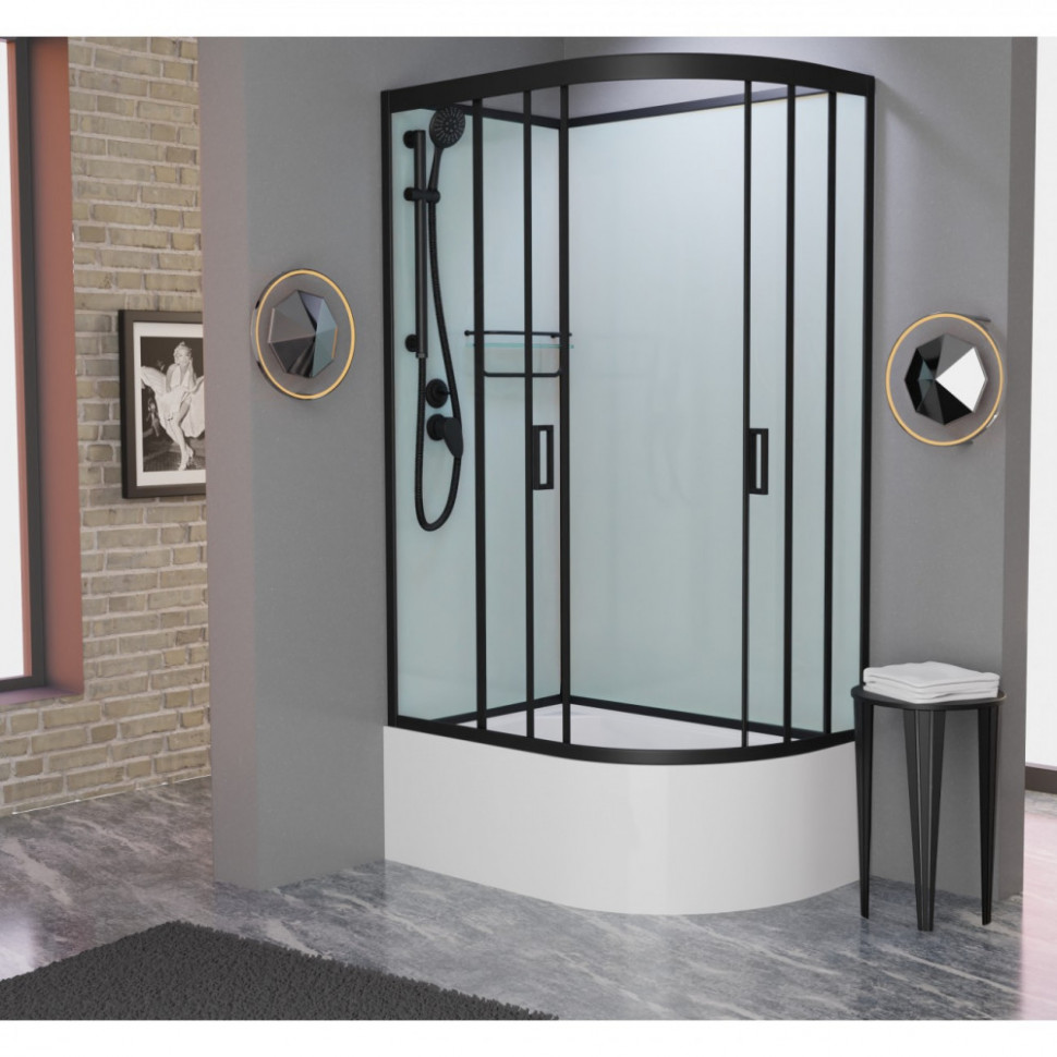 Душевая кабина Frank F412/2L/R Black без крыши, 120 x 80 см, высокий поддон, стекла прозрачные, профиль черный, 152009/154009 