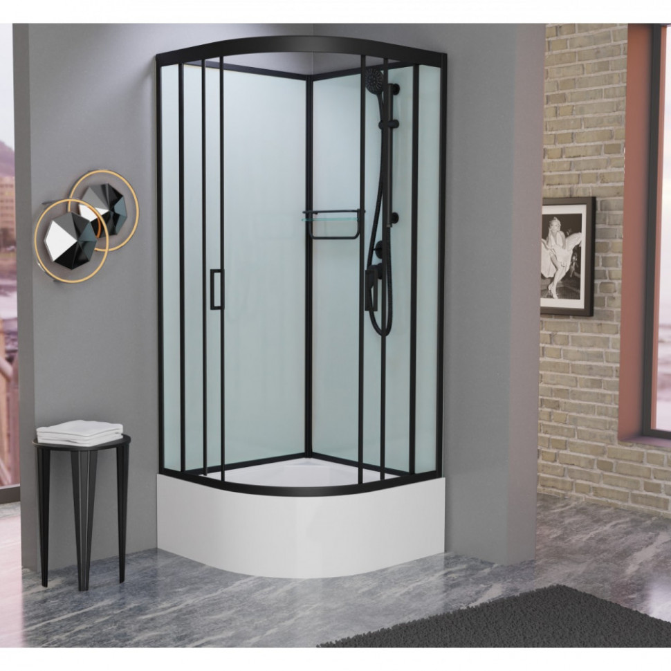 Душевая кабина Frank F409/2 М Black без крыши, 90 х 90 см, высокий поддон, стекла матовые, профиль черный, 20071 